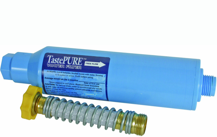 Camco — Tastepure Water Filter (kdf) W/ Flexible Hose Protector,